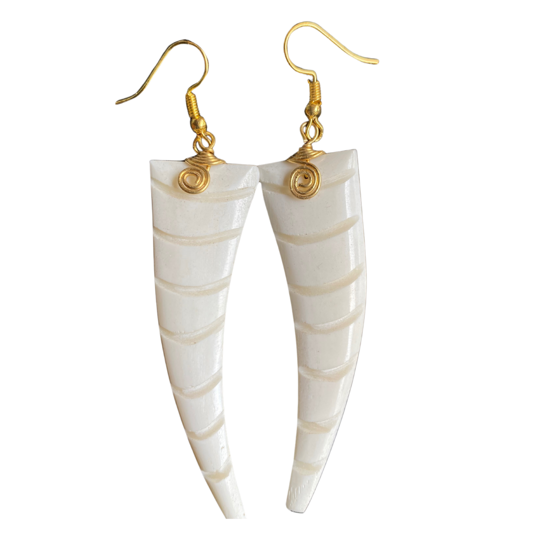 African Handmade Bone-Brass  White Earrings  A