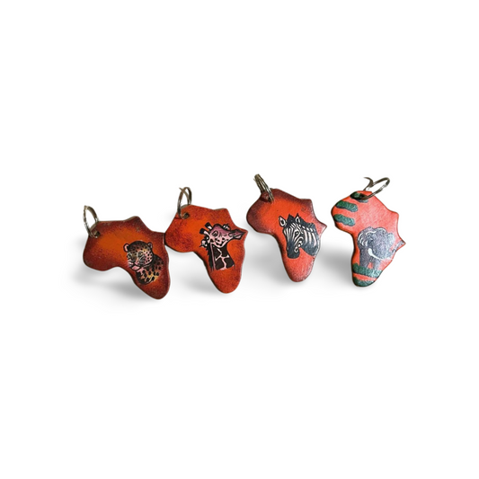 African-themed Painted Leather Key Holder Set of 4