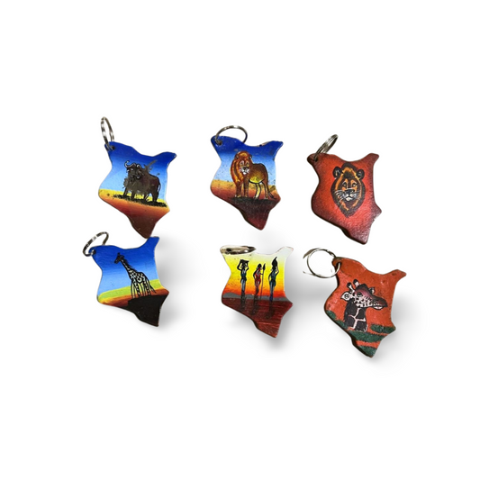 African-themed Painted Leather Key Holder Set of 6