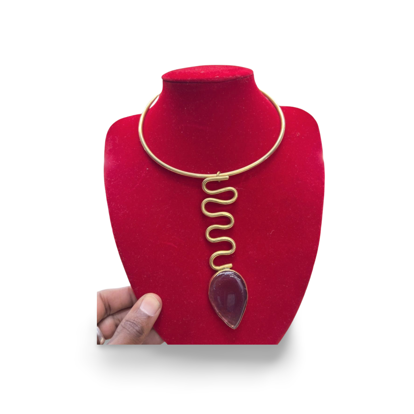 African  Brass Necklace with Gem-stone Collection F