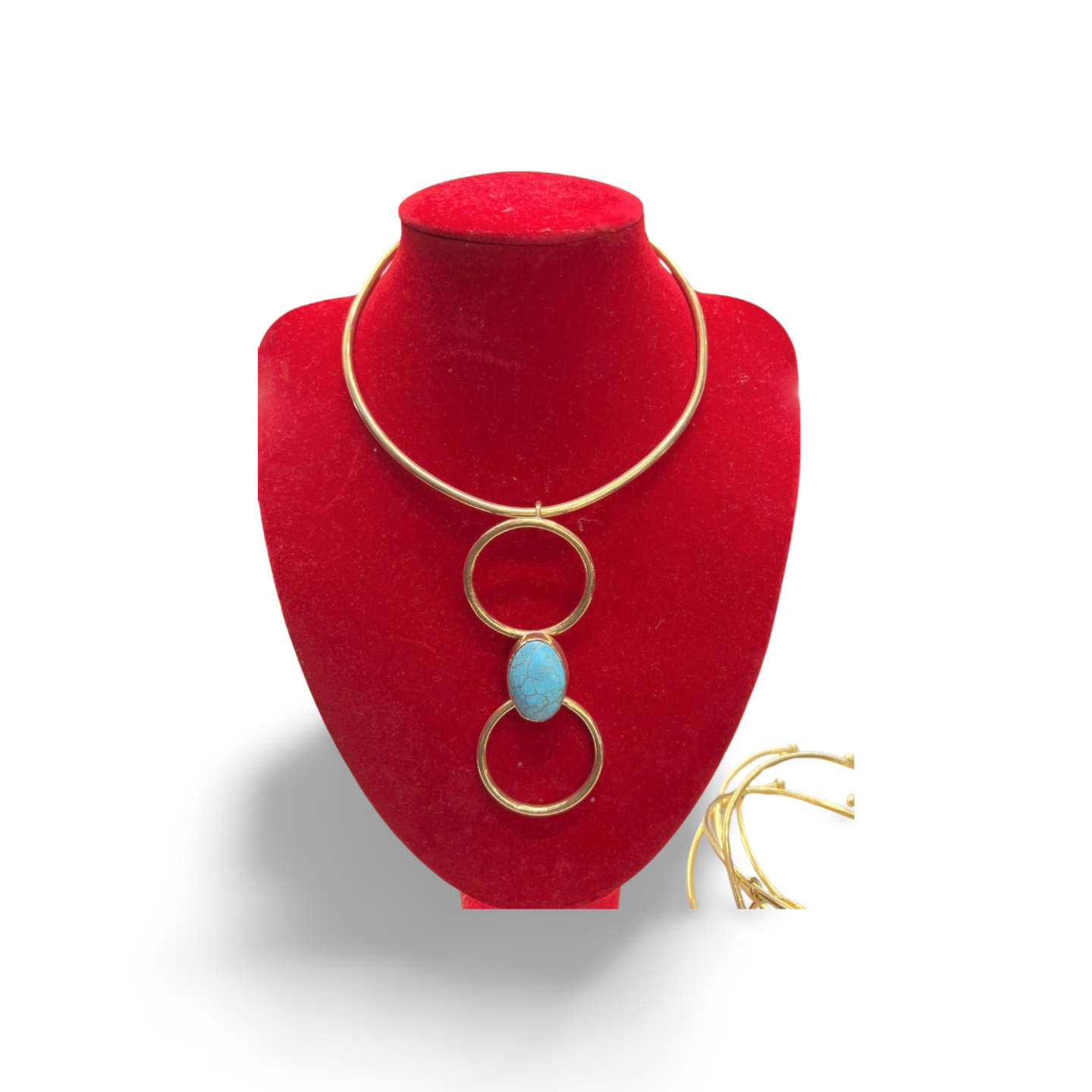 African  Brass Necklace with Gem-stone Collection C