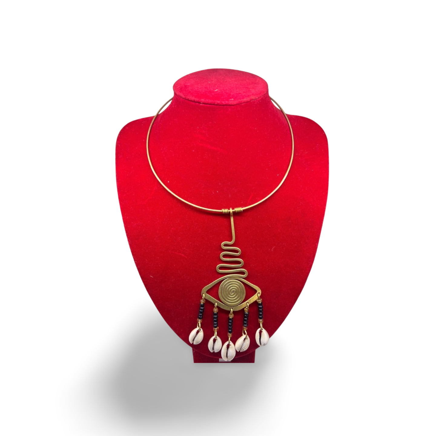 African Brass-wire  Necklace with cowrie-shell