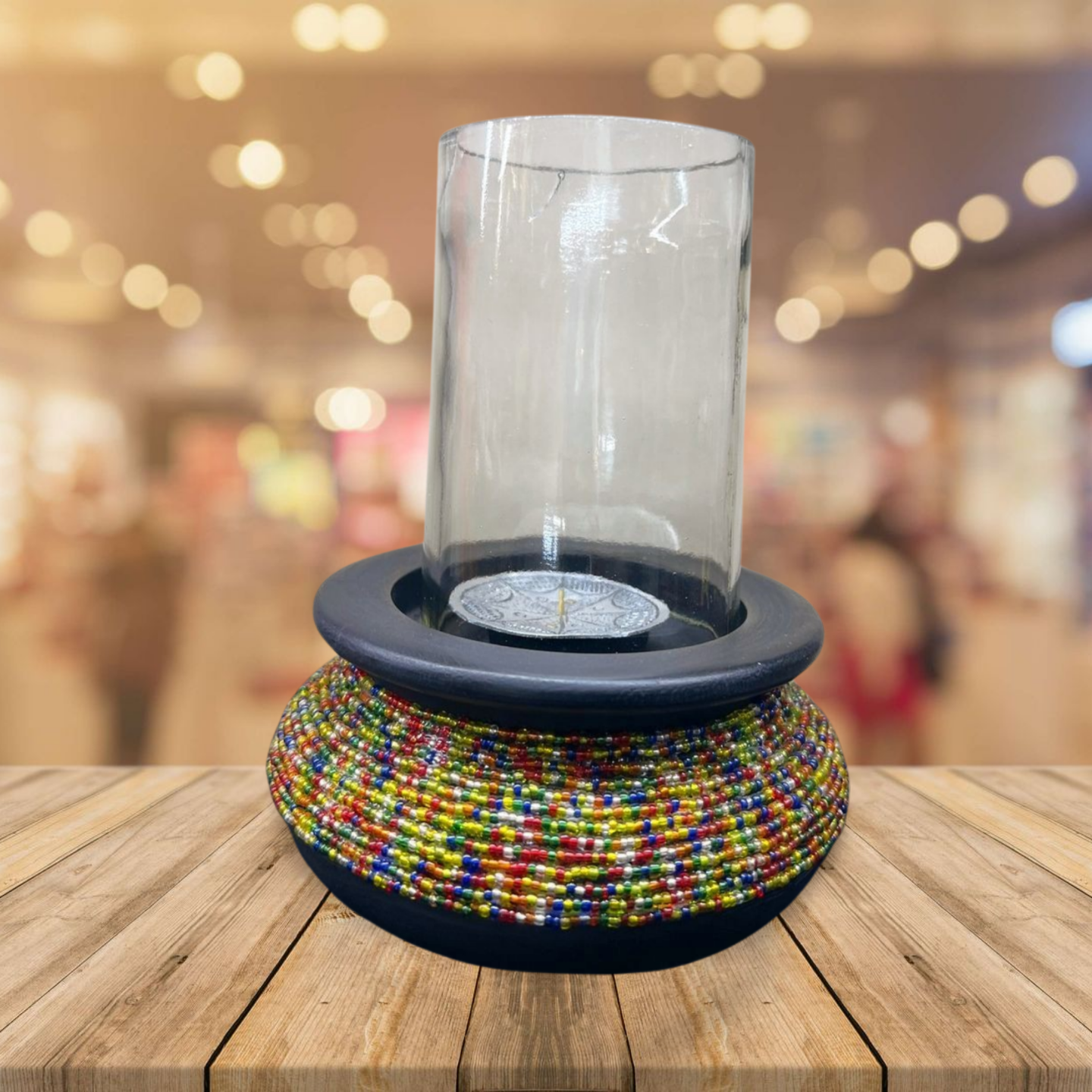 African-themed Wooden Candle Stand