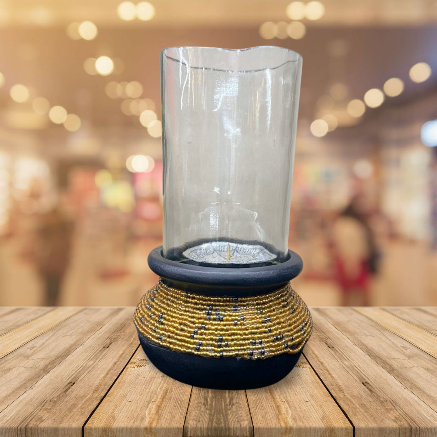 African-themed Wooden Candle Stand