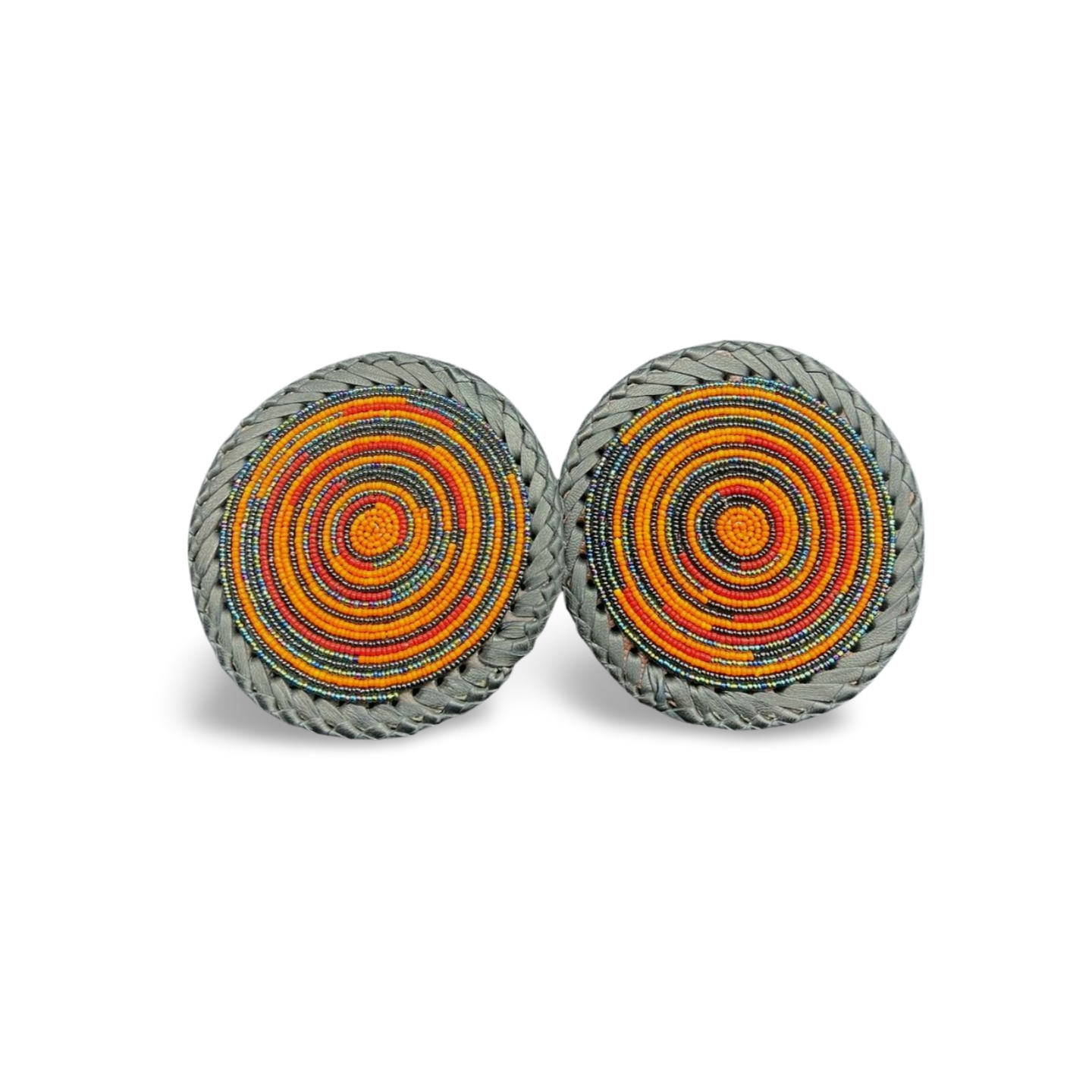 African Handmade Beaded Leather Coasters Pair  (Small)