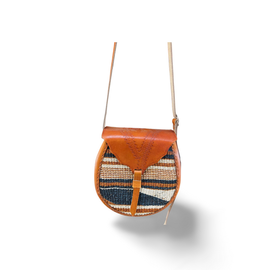 African Sisal-Leather Semi-round Sling Bag For Her(Naza)