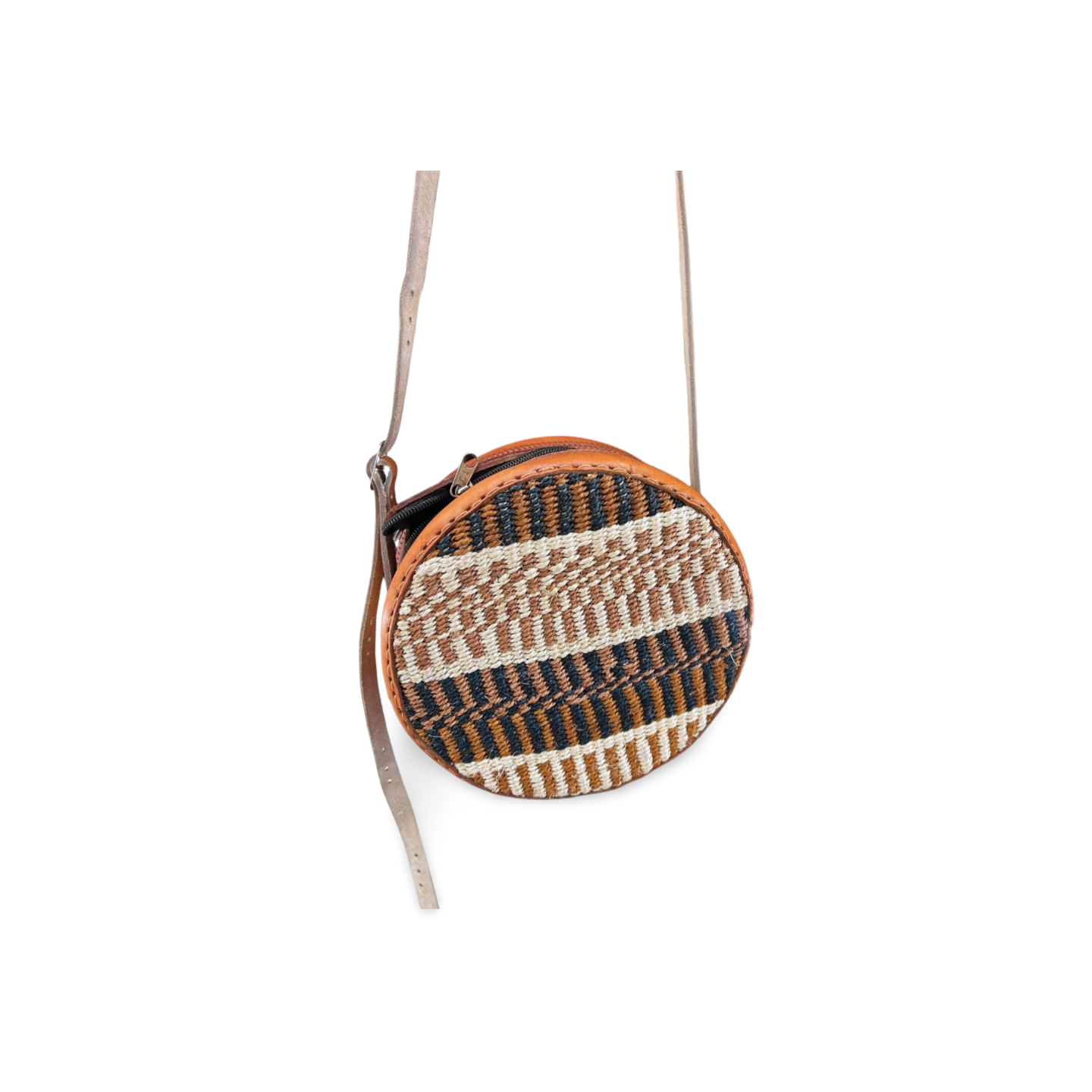 African Sisal-Leather Round Sling Bag For Her(Funa)