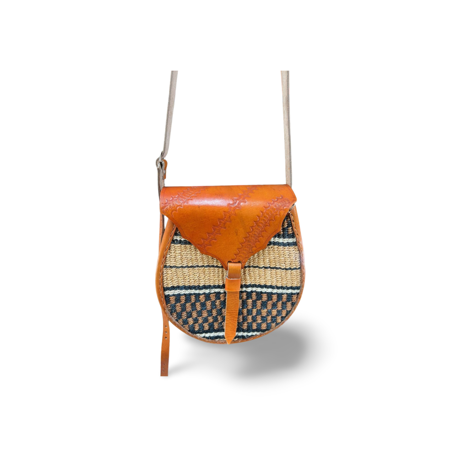 African Sisal-Leather Semi-round Sling Bag For Her(Naza)