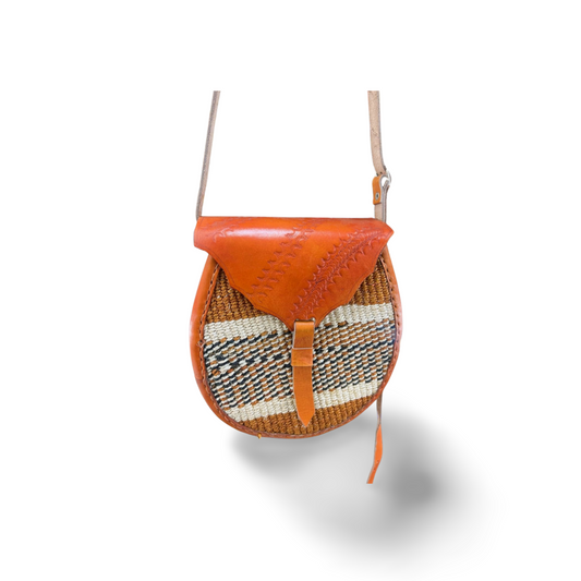 African Sisal-Leather Semi-round Sling Bag For Her(Naza)