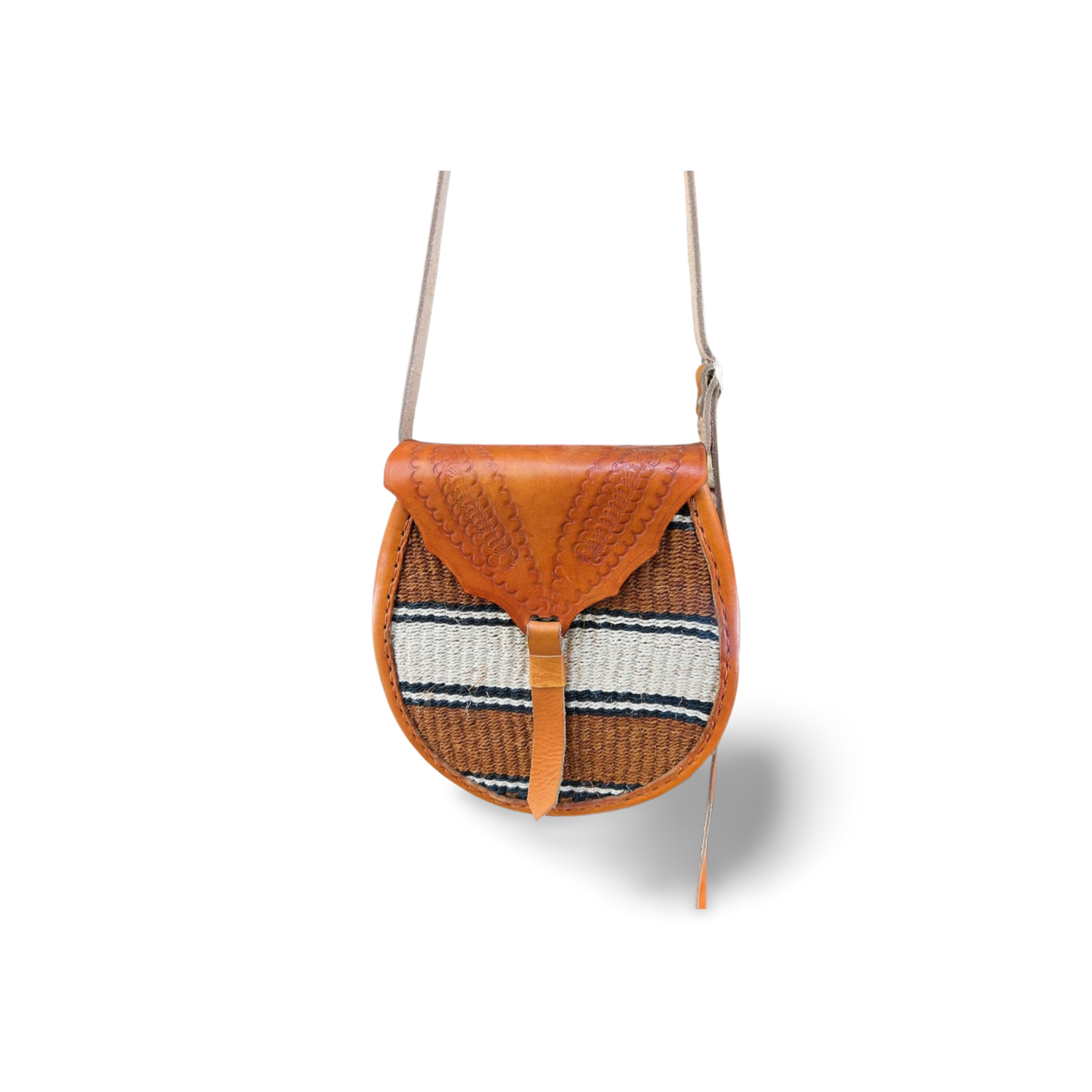 African Sisal-Leather Semi-round Sling Bag For Her(Naza)