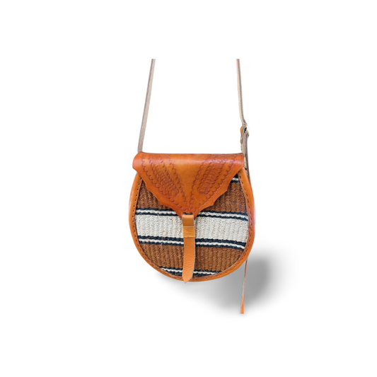 African Sisal-Leather Semi-round Sling Bag For Her(Naza)