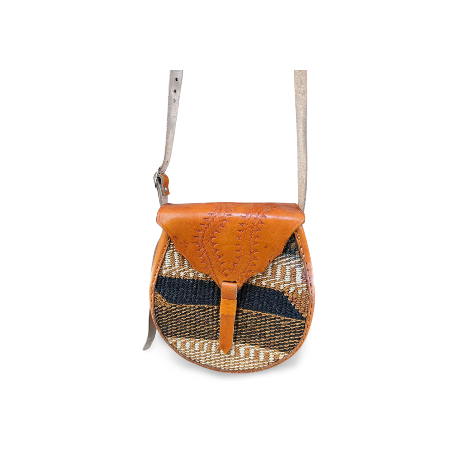 African Sisal-Leather Semi-round Sling Bag For Her(Naza)