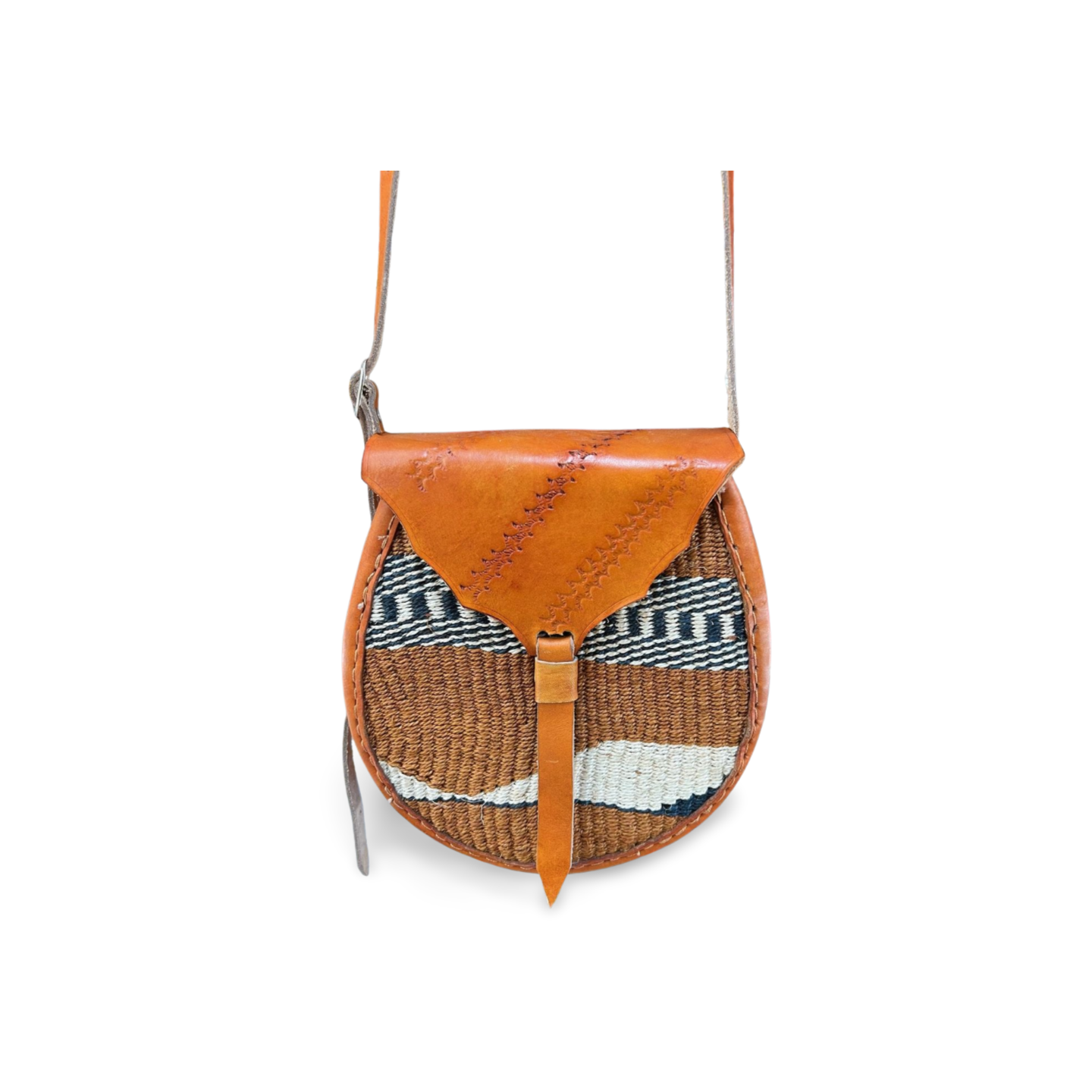 African Sisal-Leather Semi-round Sling Bag For Her(Naza)