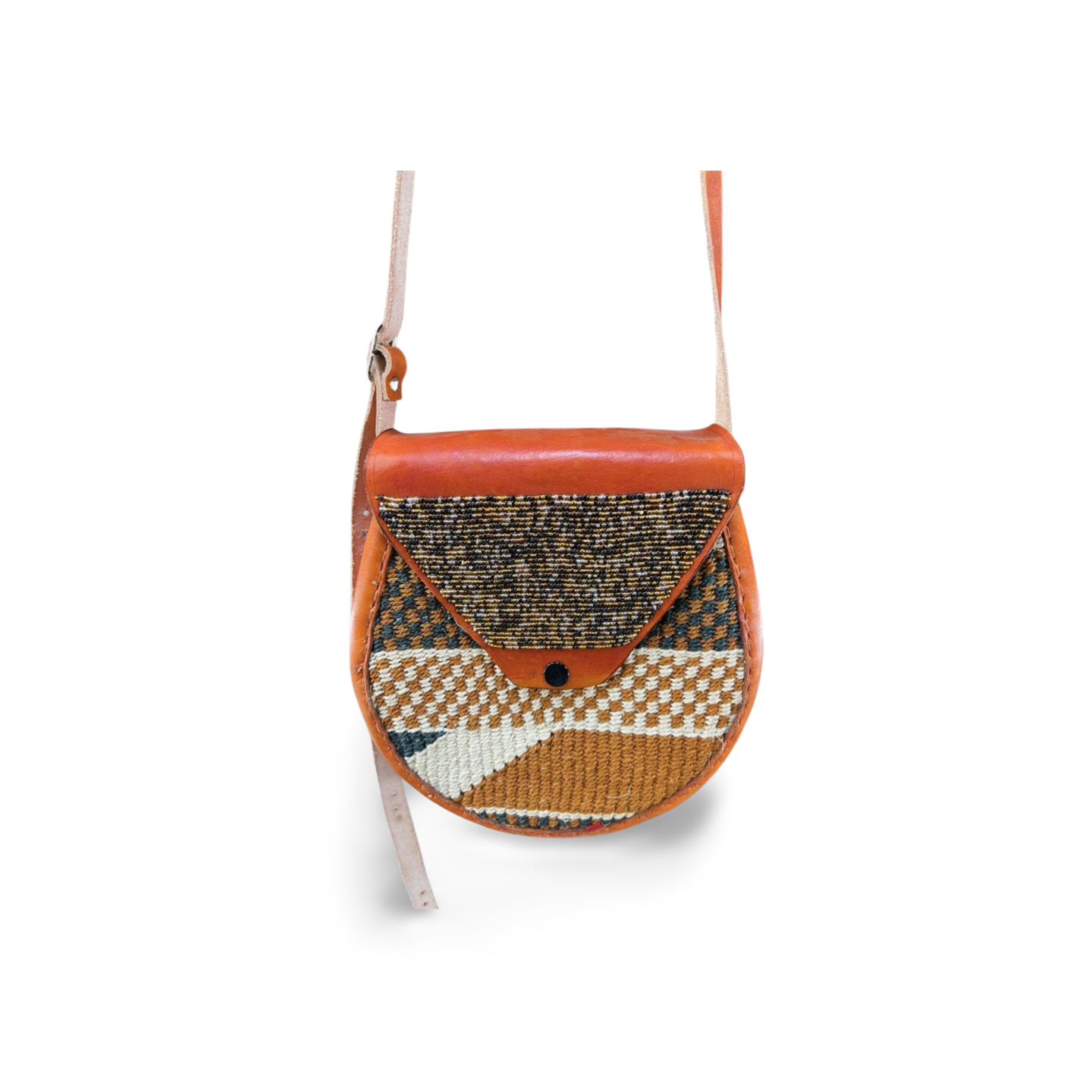 African Sisal-Leather Semi-round Sling Bag with Beadwork For Her(Nana)