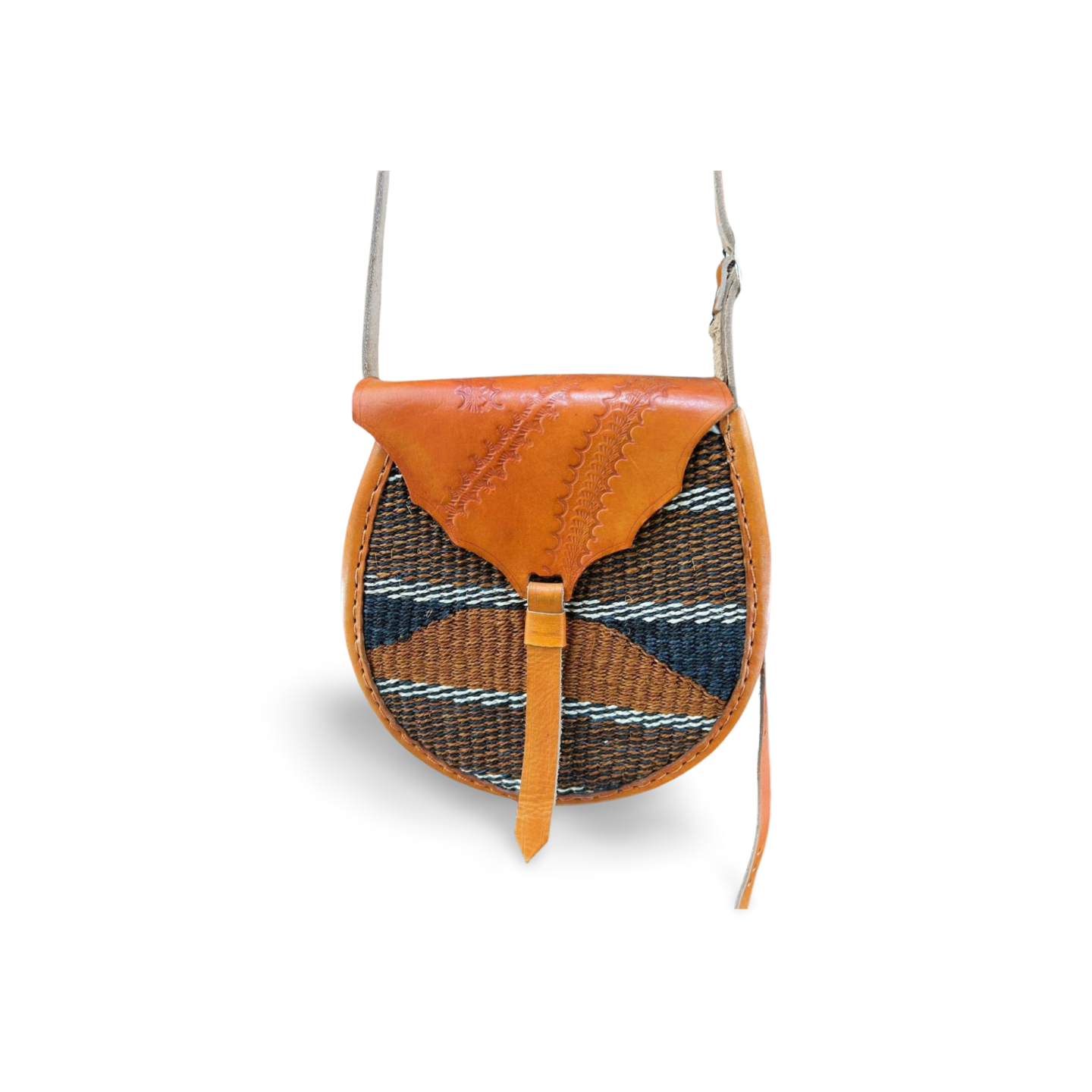 African Sisal-Leather Semi-round Sling Bag For Her(Naza)